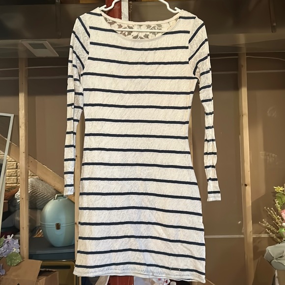 abercrombie large long sleeve dress navy striped - Picture 1 of 2